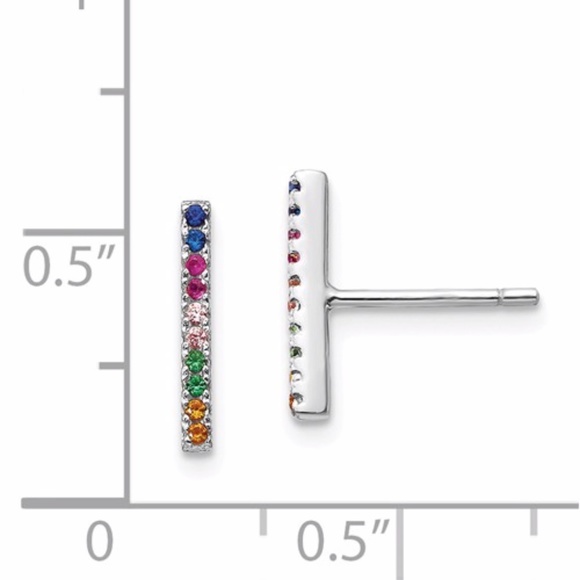 Sterling Silver Colorful CZ Bar Post Earrings - Picture 2 of 3
